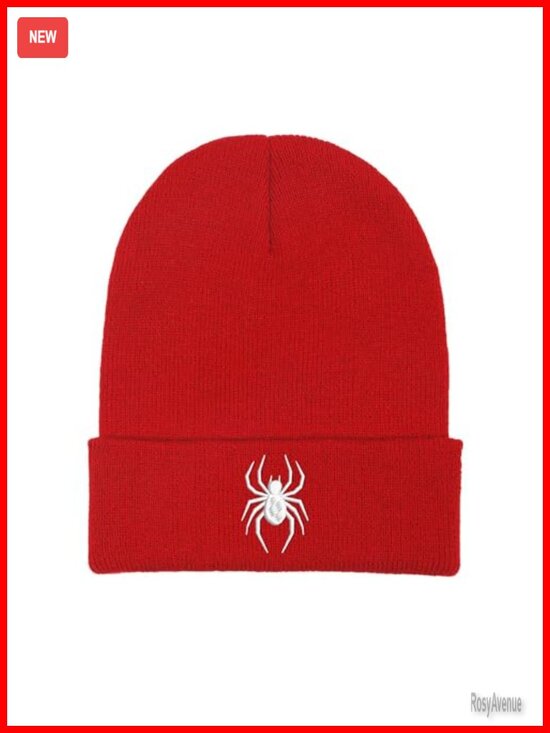 Spider Web Pattern Halloween Beanie, Embroidered Acrylic Knit Hat for Men Women